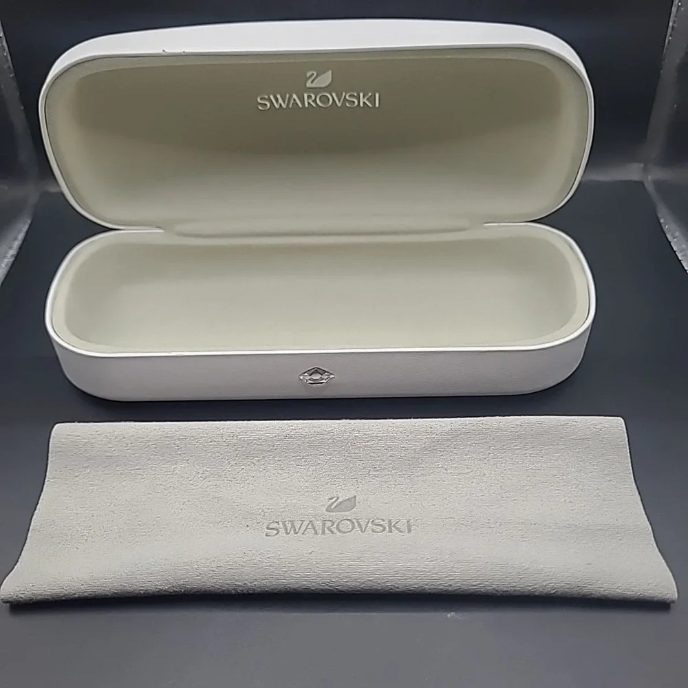 Swarovski Eyeglass Case ONLY White Good Hard Shell Swan Logo Protective